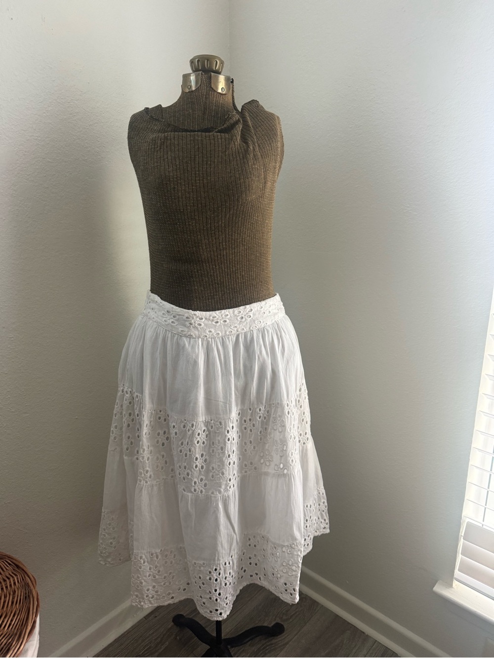 Cato White Eyelet Tiered Midi Skirt